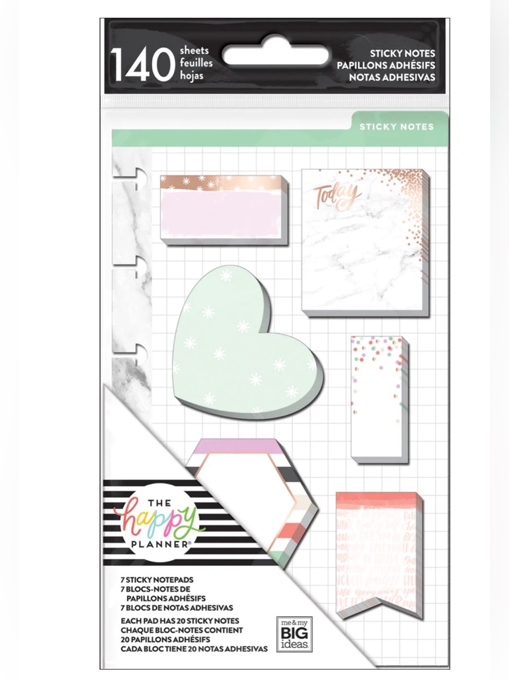 The Happy Planner Mint, Pink & Marble Sticky Note Pack